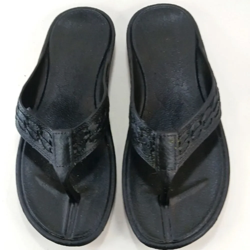 Pali Hawaii Shaka Weave Pattern Thong Sandal Slip-On Cushion Footbed Men's 12 Bk